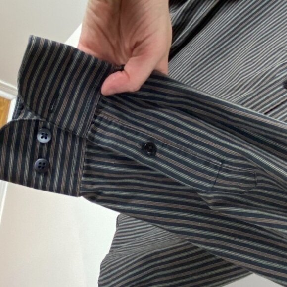Wayne Gretzky Mens Striped‎ Long Sleeve Dress Shirt Black Cotton Collared Top M - Picture 5 of 5